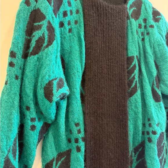 Vtg P.G.E Teal & Black Wool Mohair Knit Cardigan Sweater Jacket, Sz Small - Picture 4 of 8